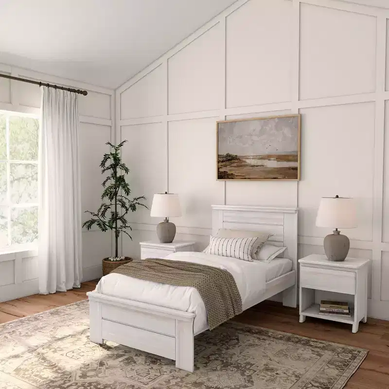 Plank+Beam Farmhouse Twin Bed Frame with Headboard, Solid Wood Platform Bed