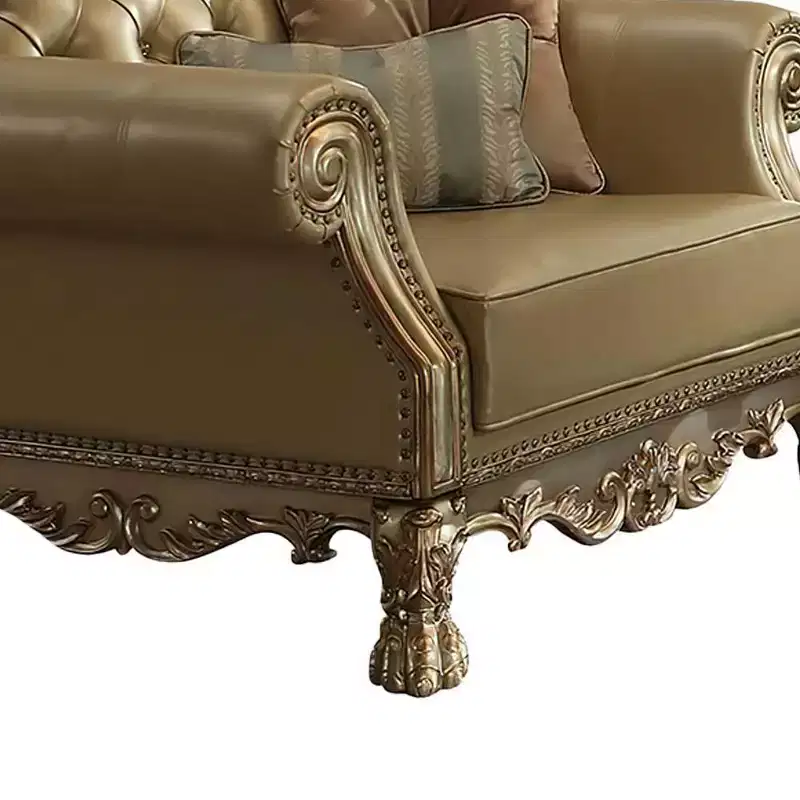 45" Dresden Accent Chair Bone Synthetic Leather/Gold Patina Finish