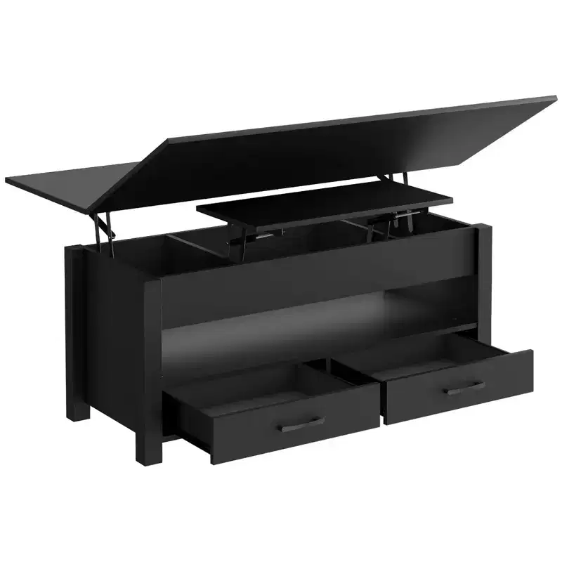 40 Inch Lift Top Coffee Table, Multi-Function Convertible Table with Drawers & Hidden Compartment for Living Room and Dining Use