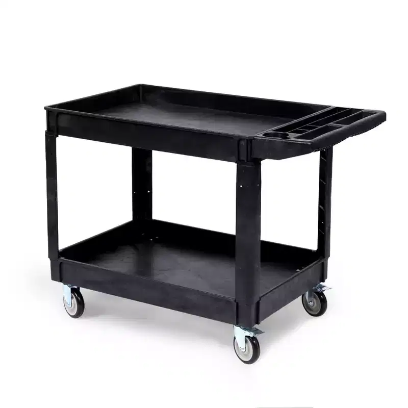 CuisinSmart 2 Tier Large Heavy Duty Service Cart, Rolling Utility Cart with 360 Swivel Wheels+Oversize Shelf, for Warehouse Garage Cleaning