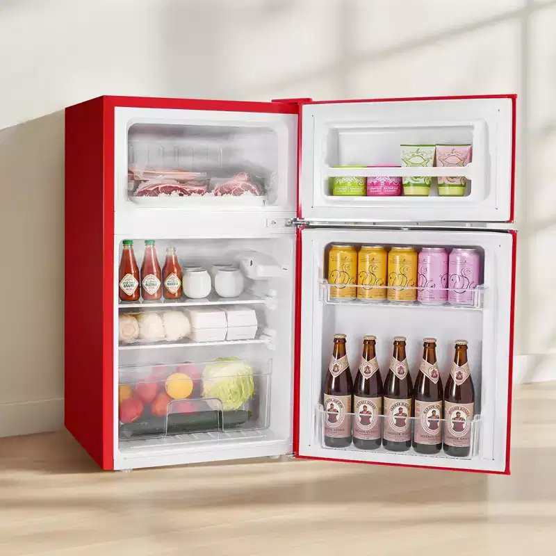 VEVOR Mini Fridge with Freezer, 3.2 Cu.Ft,Two Door Compact Refrigerator with Adjustable Temperature,Glass Shelf, Energy Efficient Dorm Fridge, Red