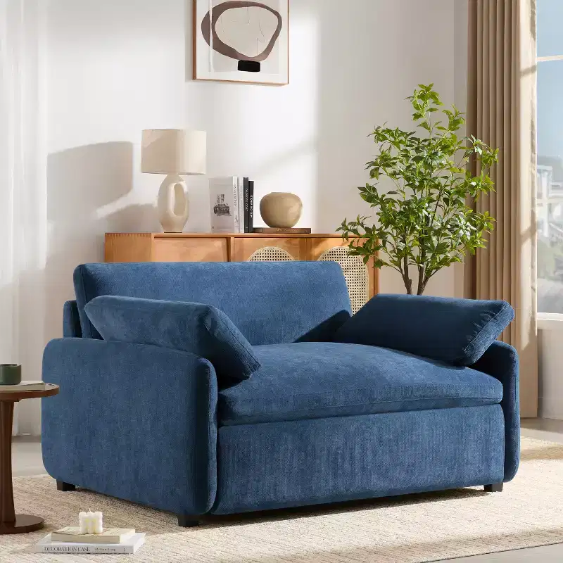 GDFStudio Oliver Modern Oversized Chenille Accent Chair with Extra-Wide Deep Seat and Pillows