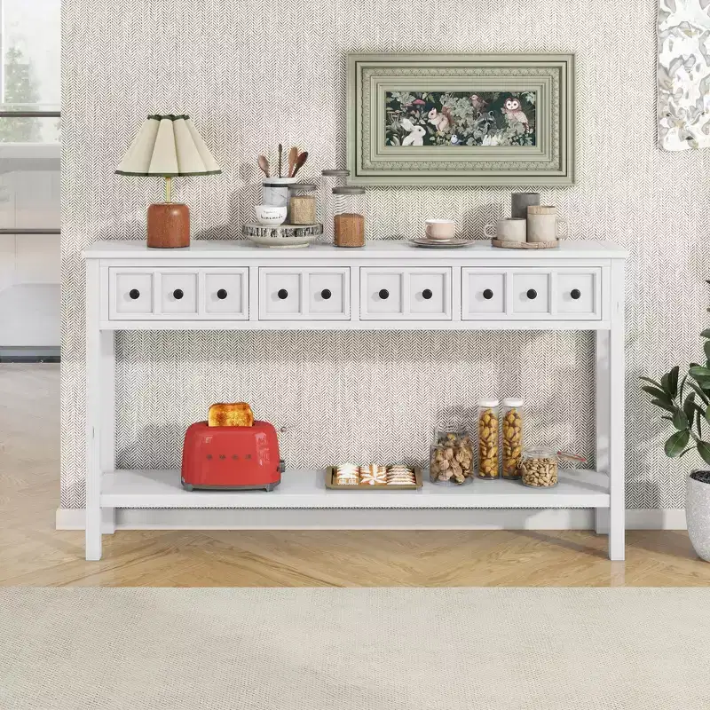 Rustic Entryway Console Table with Drawers and Bottom Shelf