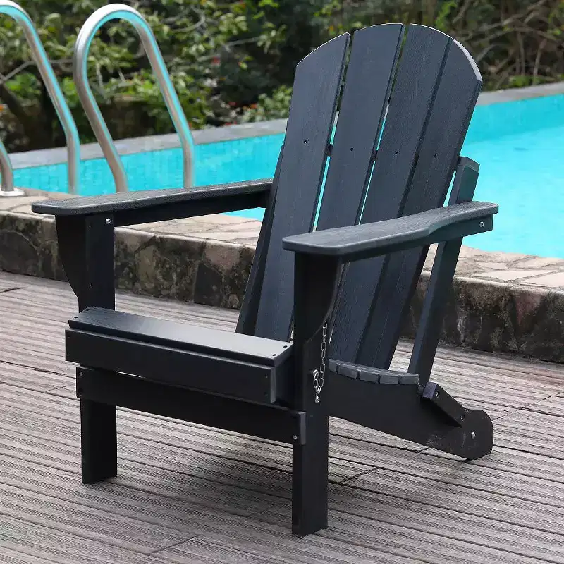 HDPE All-Weather Adirondack Folding Chair with Dual Cup Holders, Weight Capacity 380 lbs, Low Maintenance for Backyard or Camping