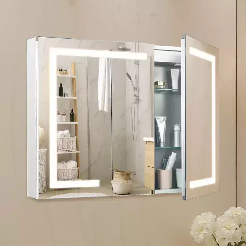 36x30-Inch Lighted Medicine Cabinet with Mirror, 3-Color Dimmable LED, Clock, Recessed or Wall Mount, White
