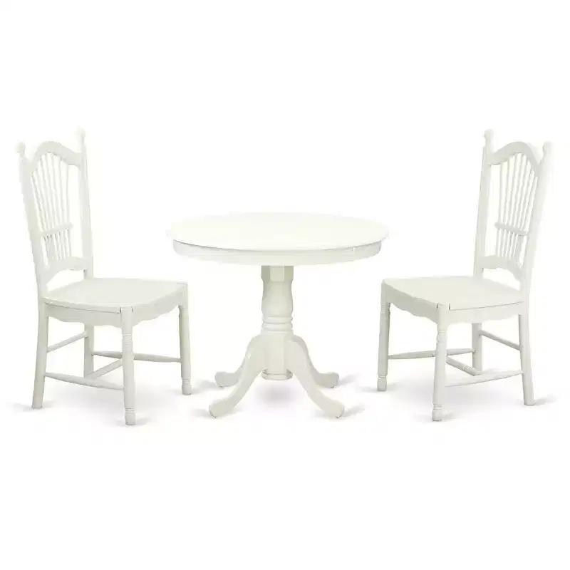 HomeStock Dining Room Kitchen Table Set Round Linen White