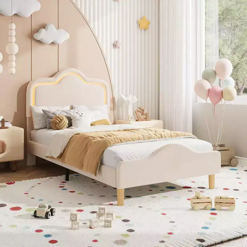 Upholstered Bed Frame - Adjustable Headboard & Footboard, Soft Soft Princess Platform, Sturdy Wooden Slats, Easy Assembly, No Box Spring Needed