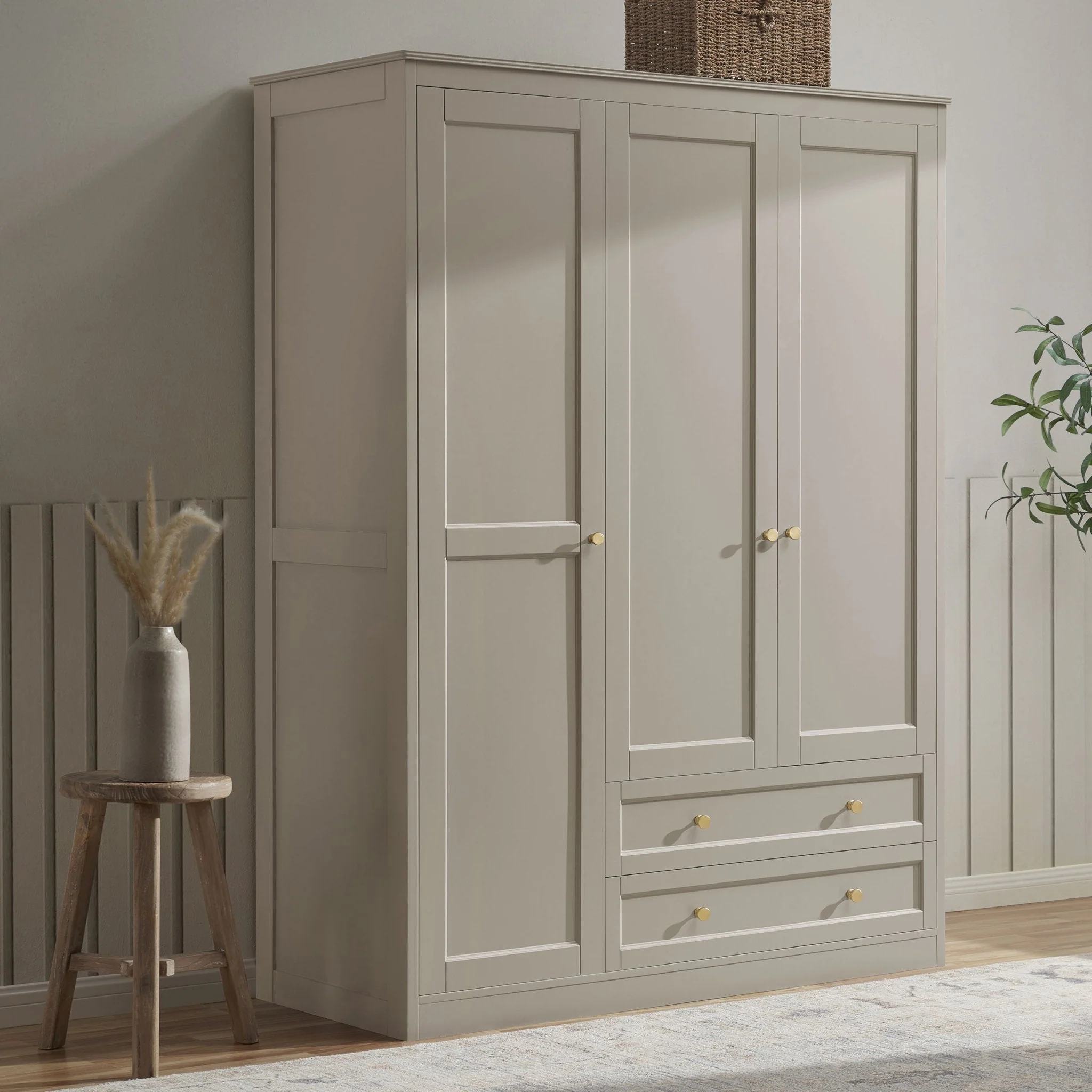 3 Door Wardrobe with Drawers - Taupe