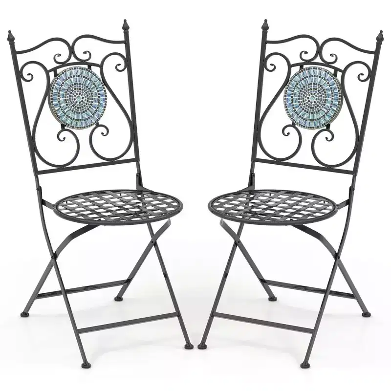 Costway Set of 2/4 Mosaic Chairs for Patio with Decorative Backrest Heavy-Duty Frame