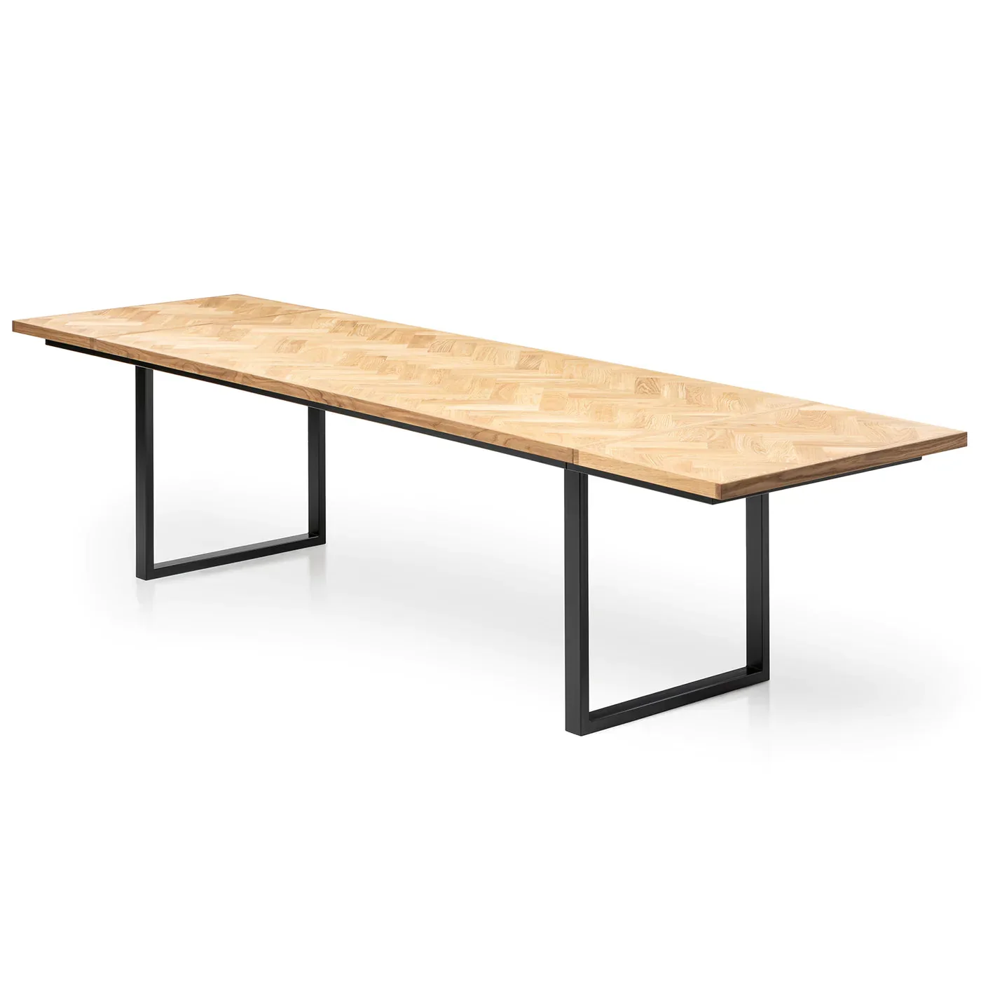 Herringbone Dining Table - Herringbone table made of 15mm solid oak staves assembled with 20mm oak slats on 25mm birch plywood - Surface