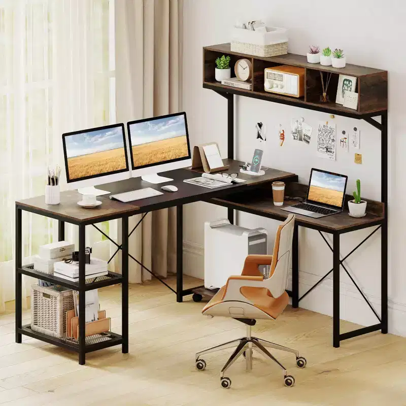 L-Shaped Computer Desk with Power Outlets, 62