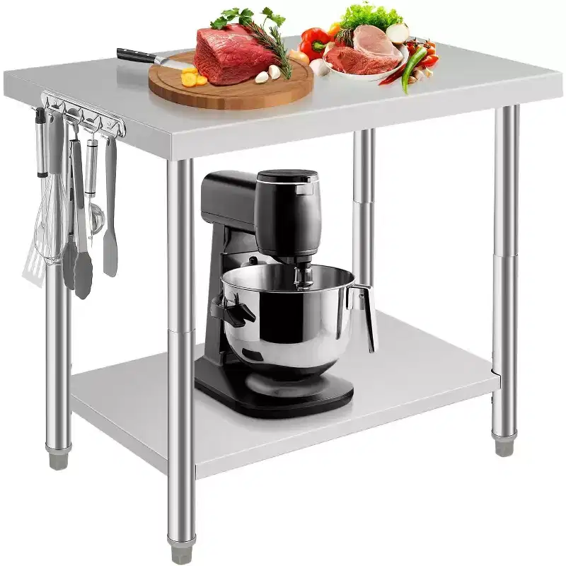 36*24*35in Kitchen Prep Worktable with Adjustable Under Shelf, Utility Table for Restaurant Garage Hotel, Straight Edge