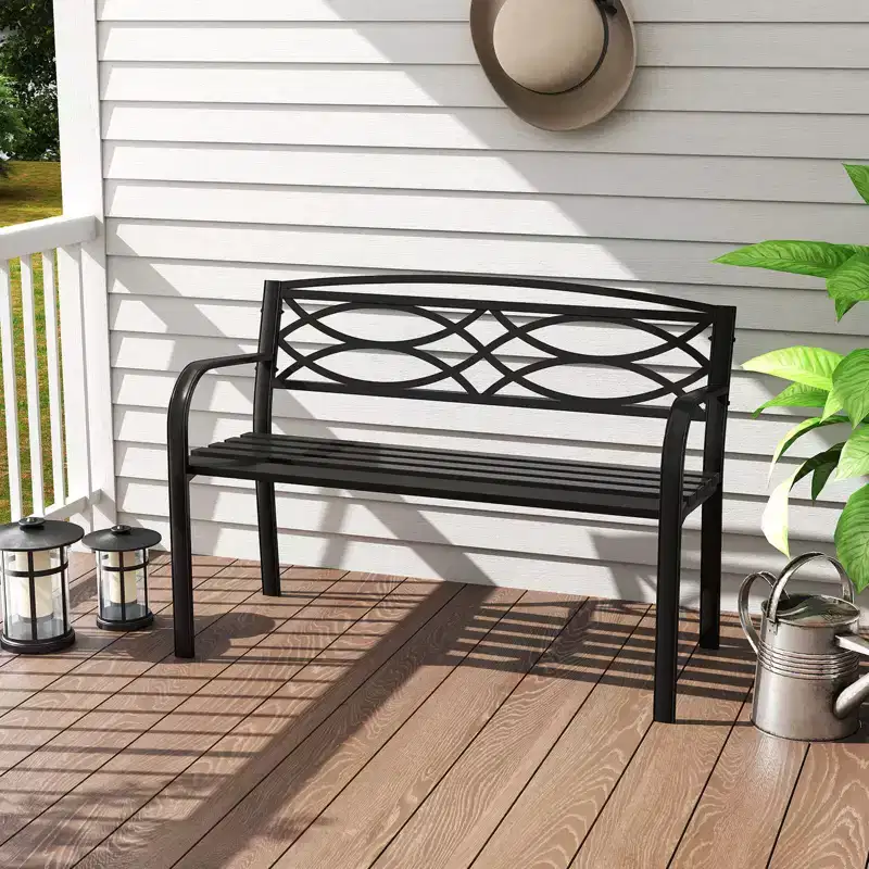 Costway Outdoor Bench 45.5 Patio Garden Bench with Backrest Curved Armrests for Backyard