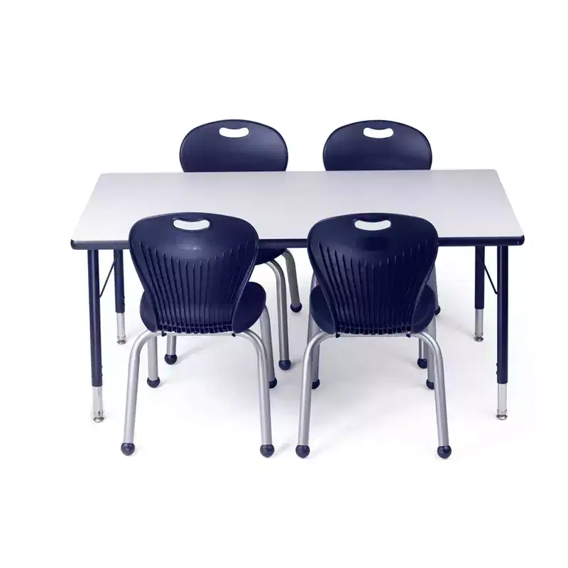 Bintiva Activity Table & Chair Set  24x48 Black Sprayed Edge Table with Adjustable Legs and 4 Blue 12 ZUUL Classroom Chairs