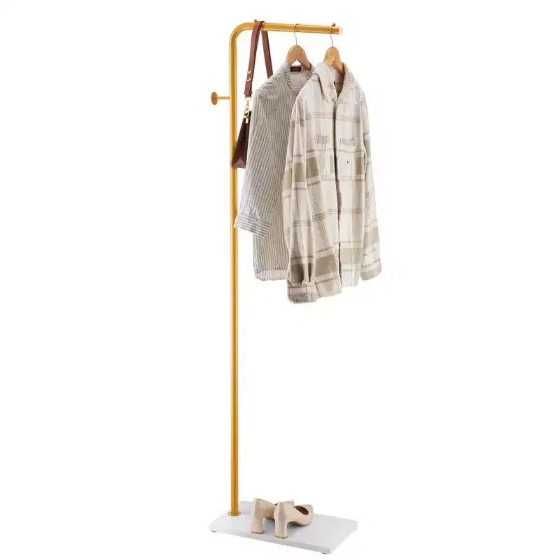 Coat Rack, Freestanding Coats Rack Stand with Quartz Stone Base & 3 Round Hooks, Free Standing Hall Coat Tree for Entryway, Bedroom, Yellow
