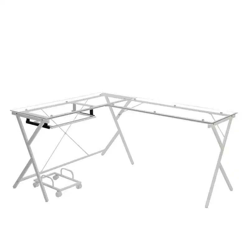 62 Dazenus Desks Clear Glass Top & White Finish - Acme Furniture: Modern Office Furniture with Wooden Base