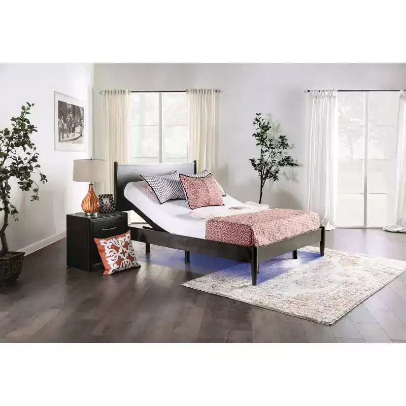 King Harmony Adjustable Bed Frame with Battery Back Up - Furniture of America: USB Ports, Polyester, Steel Frame