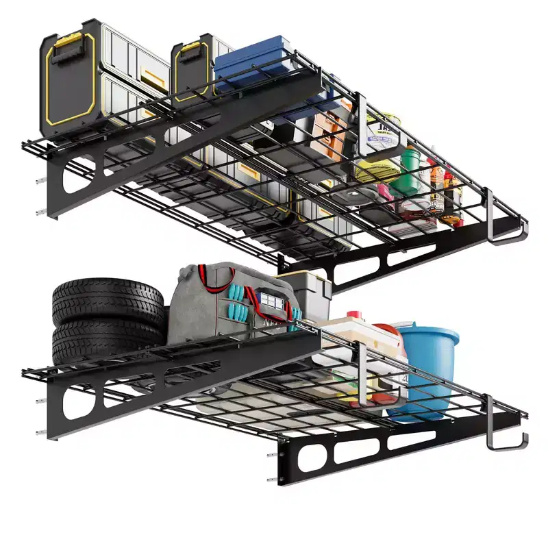 Heavy Duty Wall Mounted Shelves 2pcs , Garage Storage Shelves Rack, Floating Metal Organization Shelving for Garage, Shop, Basement, Shed