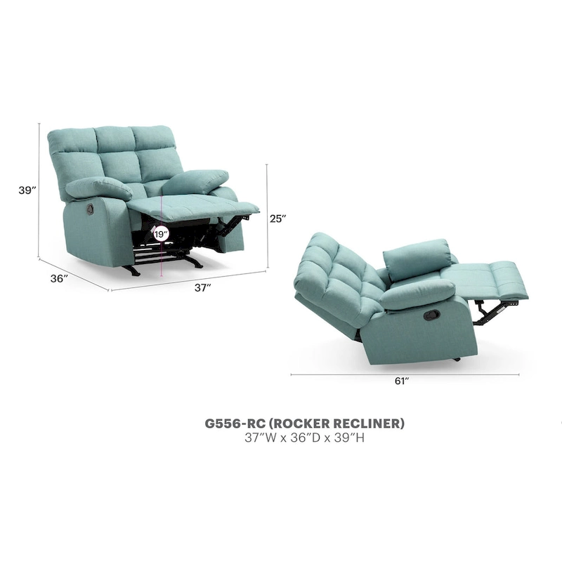 Cindy Fabric Upholstery Reclining Chair - 37L x 39W x 38H