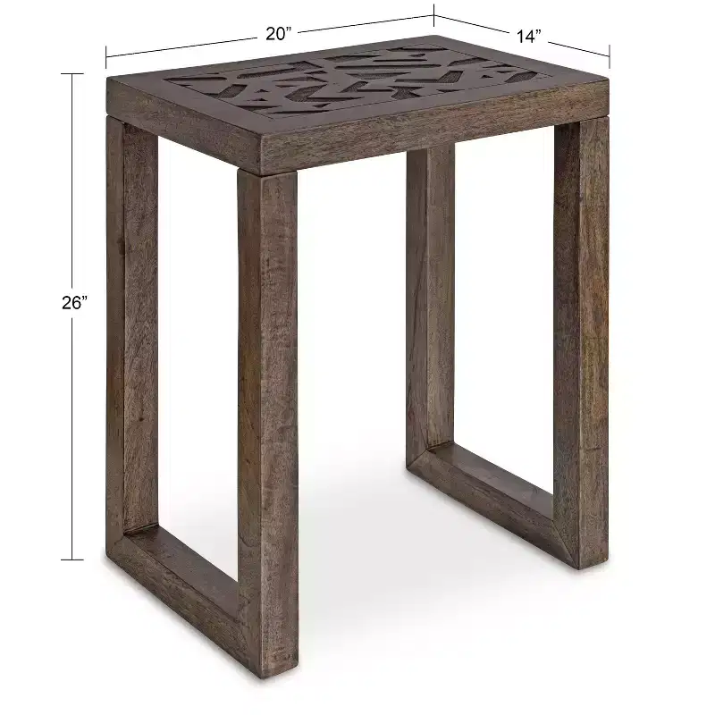 Kate and Laurel Elyria Rectangle Wood Side Table, 20x14x26, Engraved Gray
