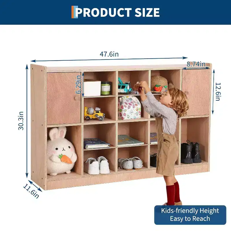 GustoWave 12 Cubbies Storage Organizer with 2 Cabinet Doors Shelf for Kids Toys