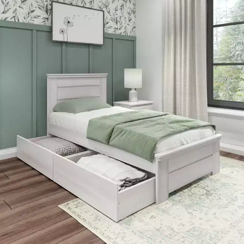Max & Lily Twin Bed Frame with Storage Drawers, Solid Wood Platform Bed for Kids