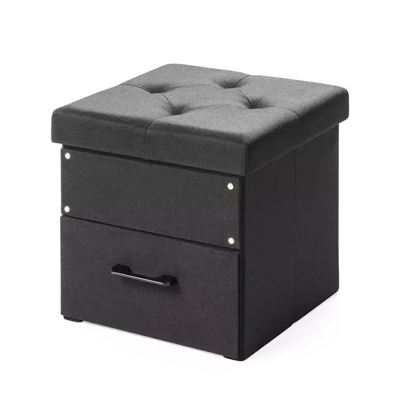 Collapsible Ottoman with Storage Drawer – Cube Footrest and Seat