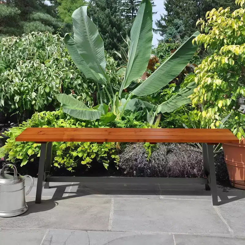 VINGLI 63 Outdoor Bench, All-Weather Wood Bench with Metal Legs, 3-Person Dining Bench, 660 lbs Weight Capacity Patio Bench for Garden Porch