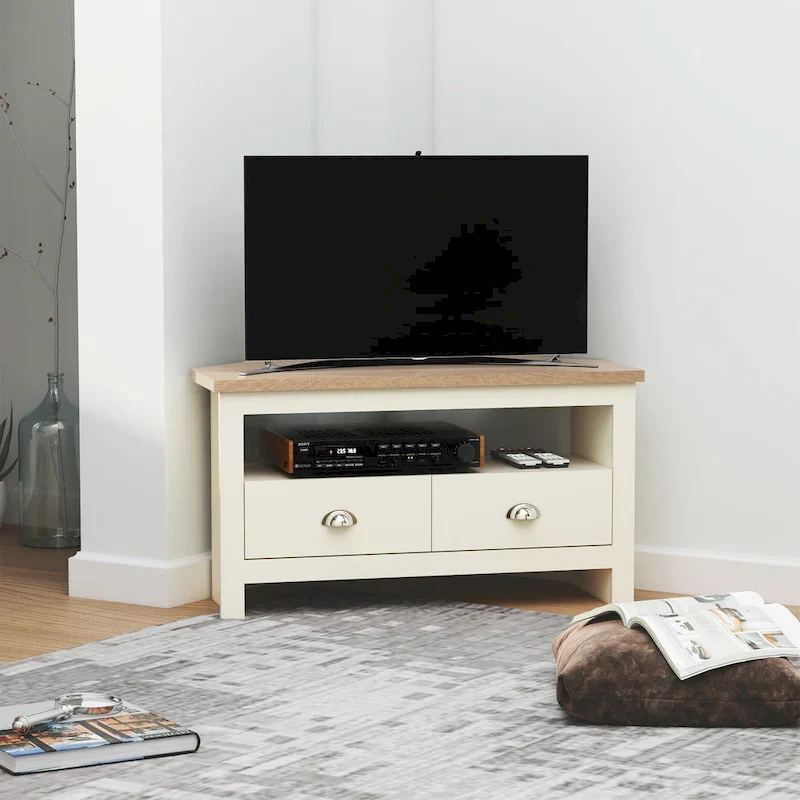 Corner TV Stand up to 50 Inch Entertainment Center TV Console Table with 2 Drawers and 1 Storage Compartment