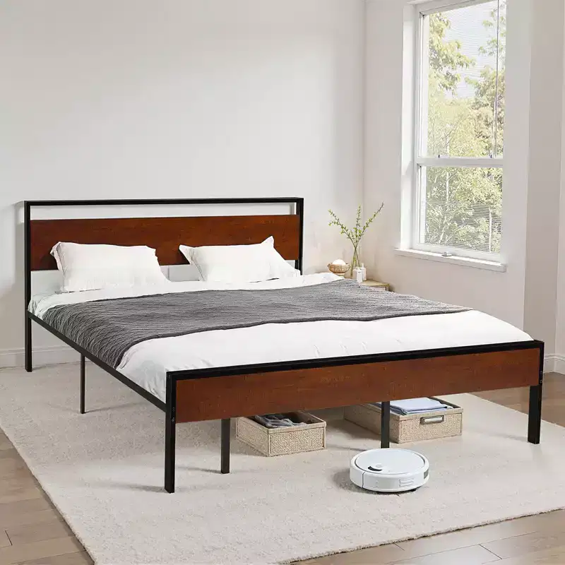 King Platform Bed Frame with Wood Headboard and Footboard, 14 Inch, 1000 lb Capacity, Black