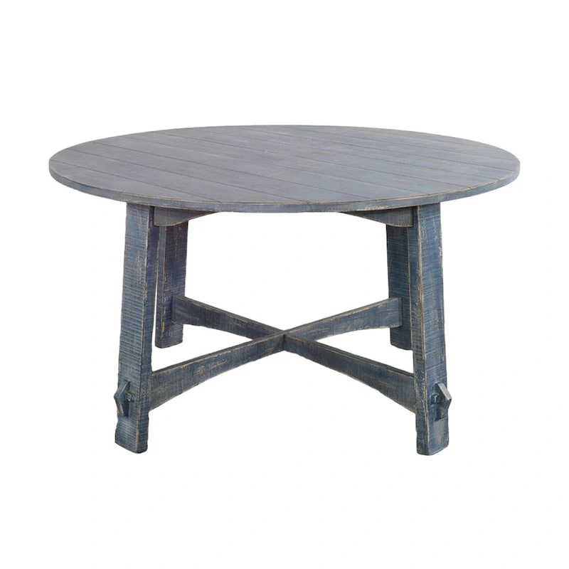 54 Inch Round Planked Ocean Blue Mahogany Wood