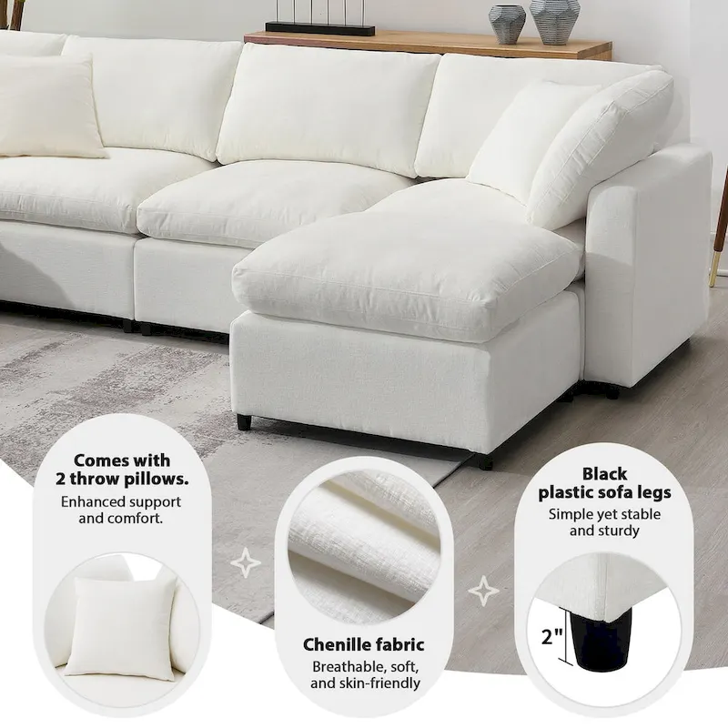 U-Shaped Modular Chenille Sectional Sleeper Sofa with Ottoman