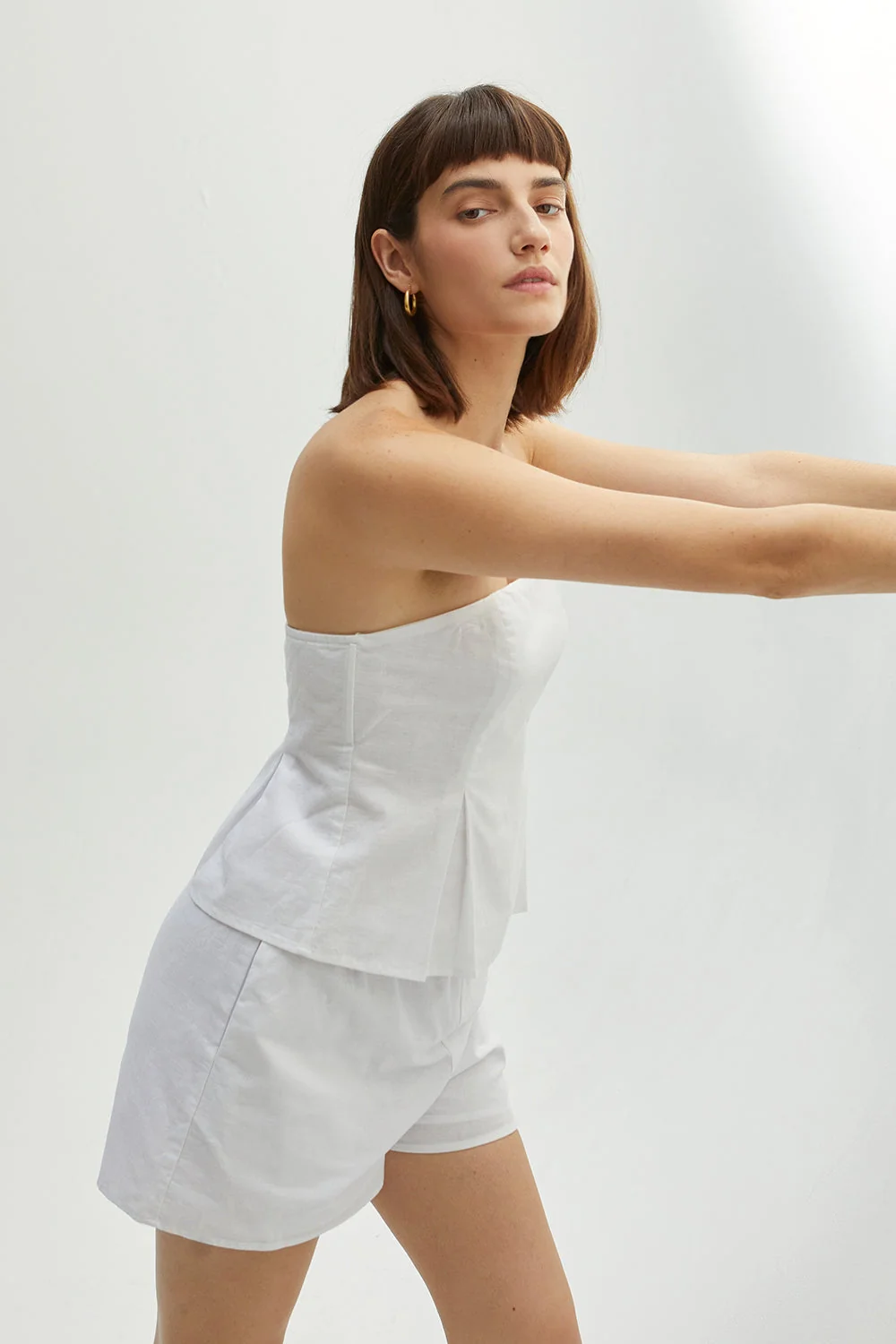 Linen Cotton Blend Strapless Tube Top Fit and Flare Silhouette