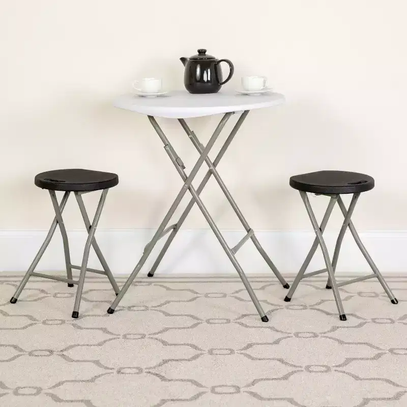 Black Foldable Stool, Silver Metal Frame, Seats 1