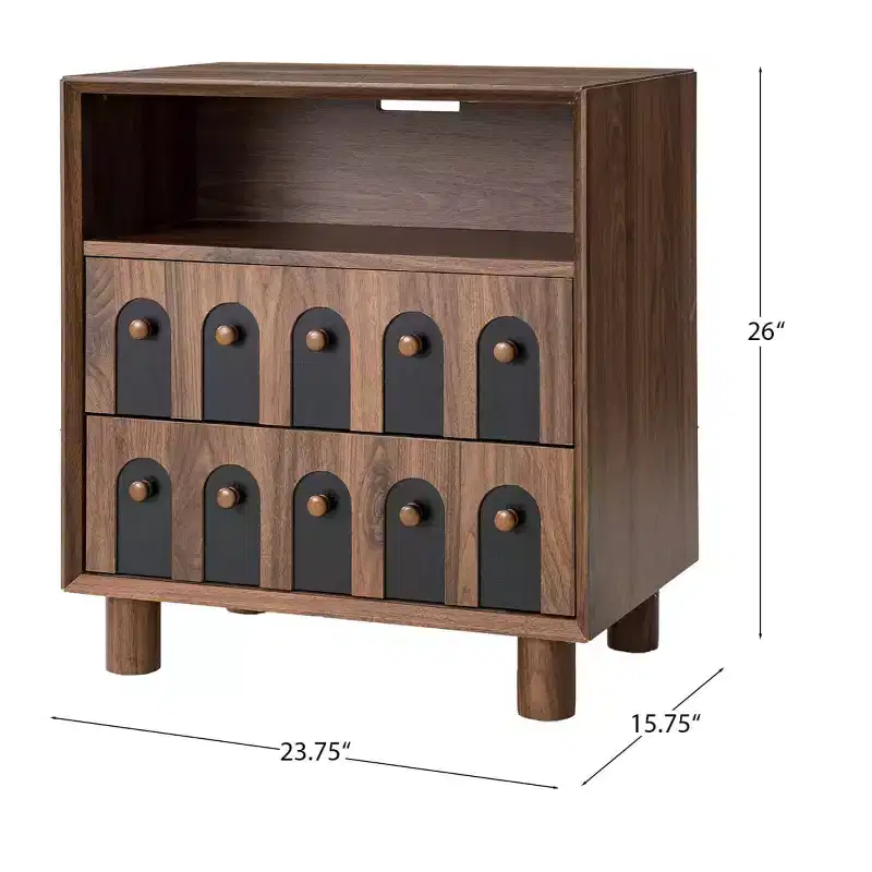 Mid-Century Nightstand with Charging Station & 2 Drawers