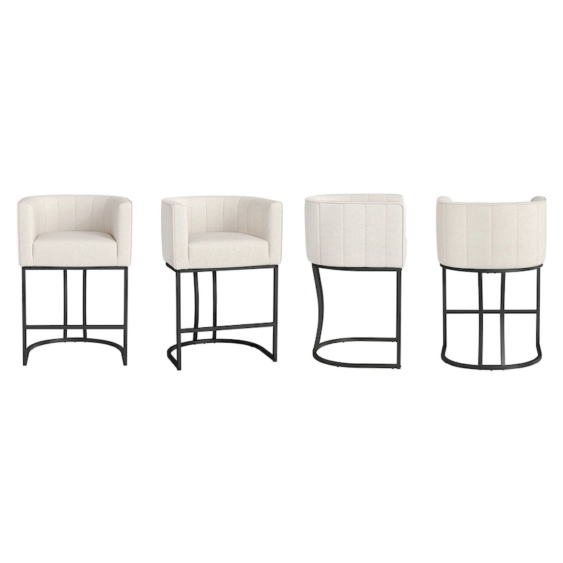 LUE BONA Modern 26.in Low Back Counter Height Barstool Barrel Set of 4 Bar Stools with Metal Frame