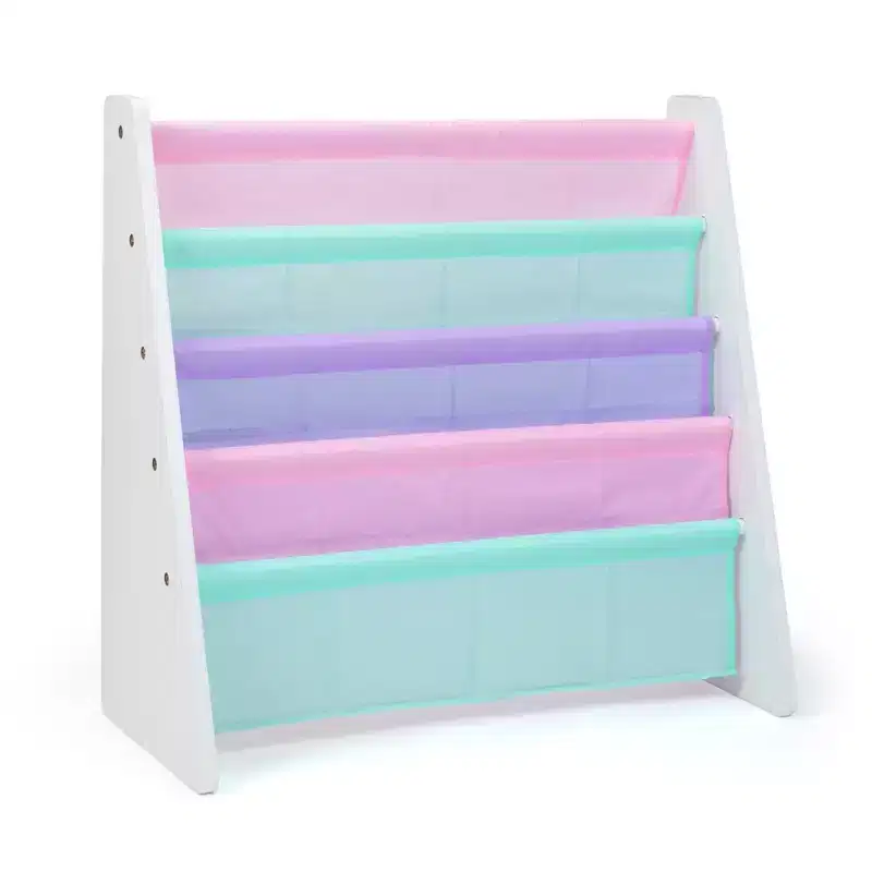 Kids' Bookshelf 4 Tier Book Organizer White/Fresh Pastel: Small Bookshelf for Kids Room, MDF