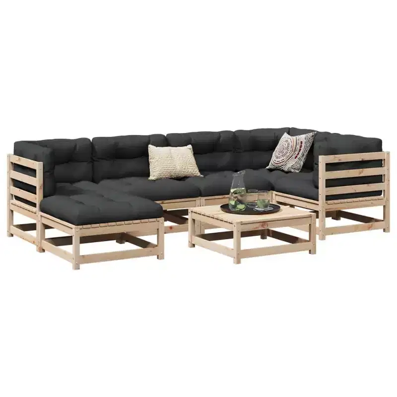 vidaXL Patio Sofa Set Sectional Sofas and Footstools 7 Piece Solid Wood Pine