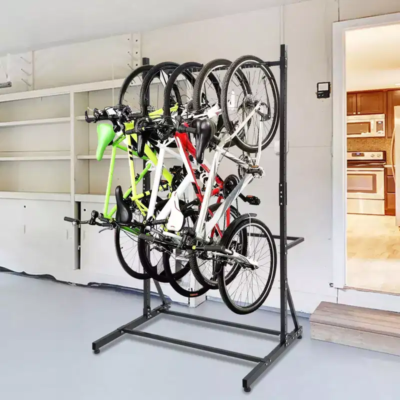 Freestanding Bike Rack for 5 Bicycles, Vertical Bike Rack with 300 Lbs Capacity, Adjustable Height Indoor Bike Storage Rack, Black