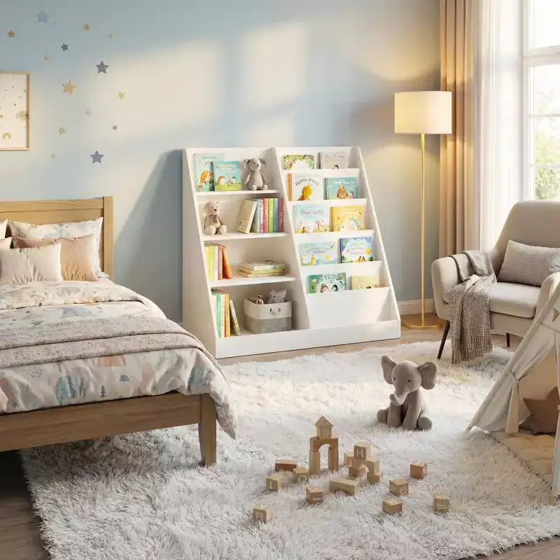 FurnitureR Kids Front-Facing Bookcase, 5-Tier Children's Book Display Shelf with Open Storage, MDF Bookshelf Organizer for Playroom, Bedroom,Classroom