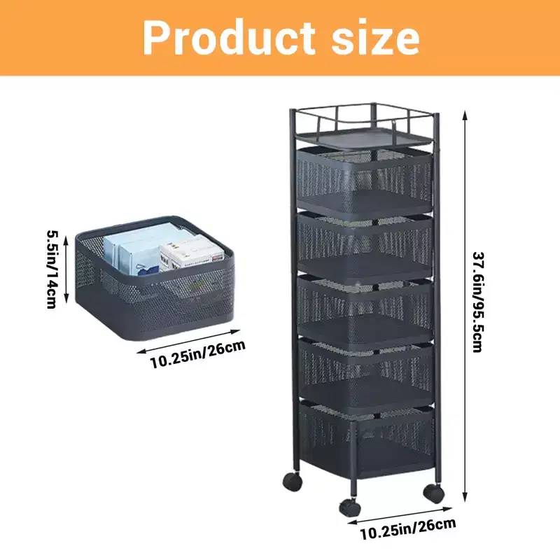 GustoWave 5 Tier Rotating Kitchen Storage Rack Cart