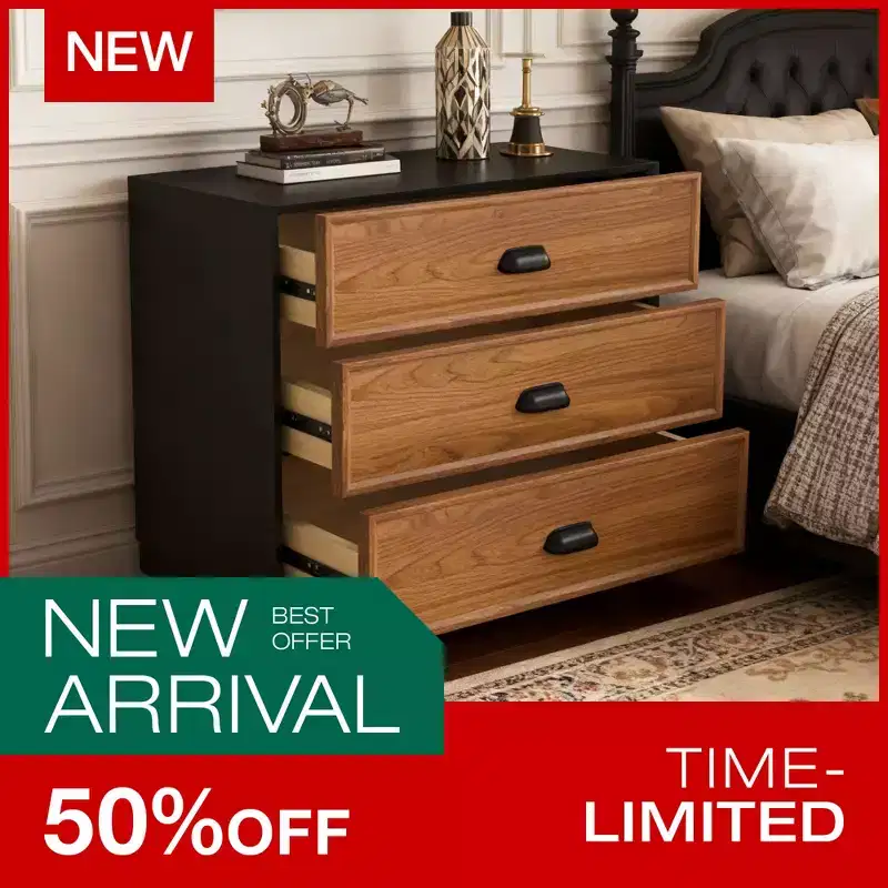 Luck Live Farmhouse 31.49 Solid Wood Nightstand with 3 Drawers, Rustic Bedside Table