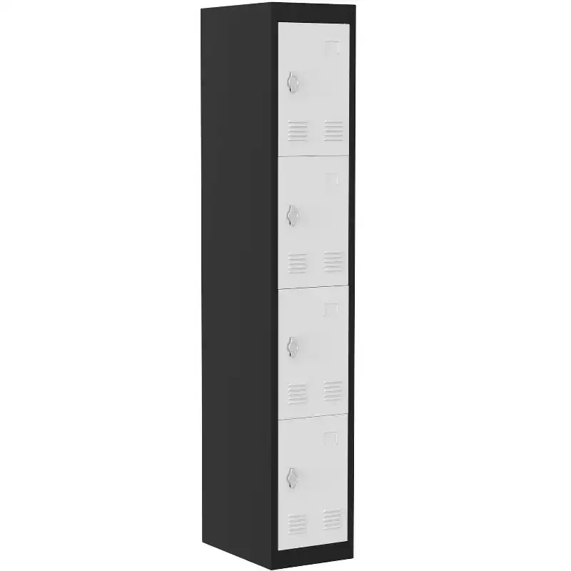Slim Metal Locker Cabinet 4-Door Narrow | Heavy-Duty Rust-Resistant Steel w/Ventilation | Gym & Office Storage for School