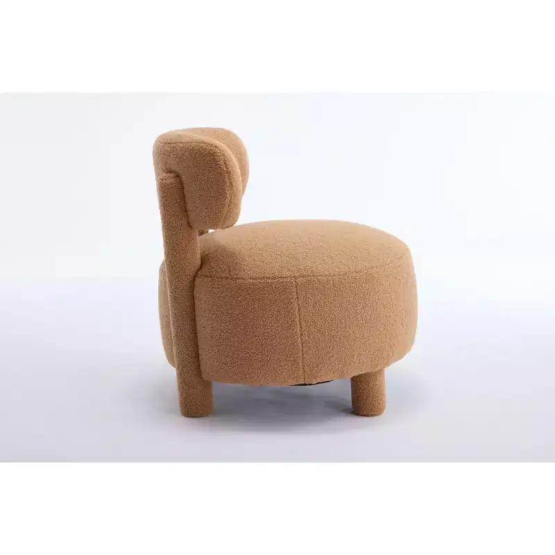 Upholstered Accent Chair Armless Side Chair with Curved Backrest, Teddy/Fur, White/Khaki - ModernLuxe