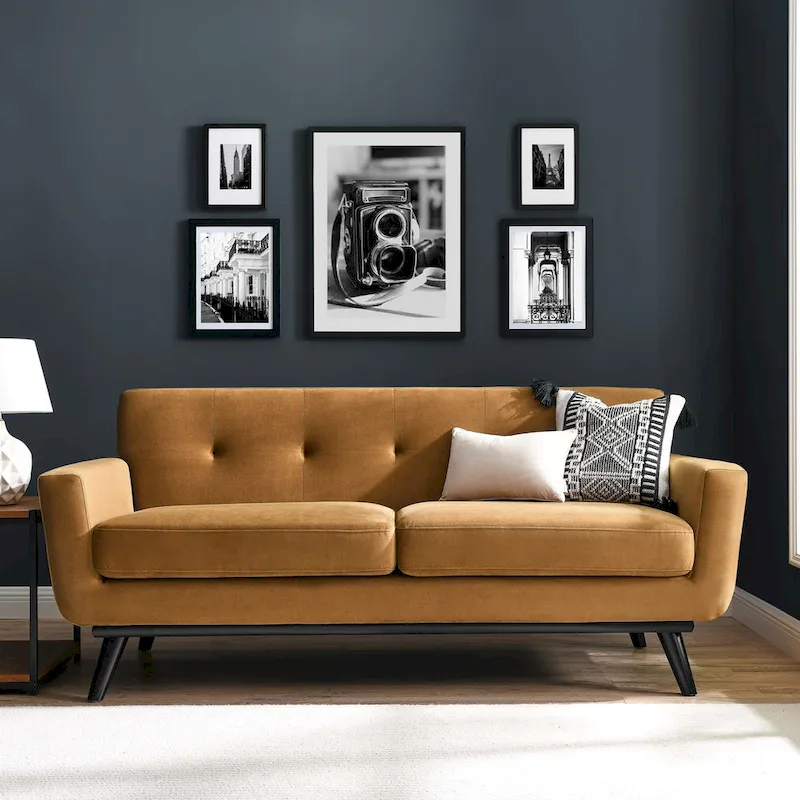 Performance Velvet Loveseat – Modern 2-Seater Sofa with Solid Wood Legs