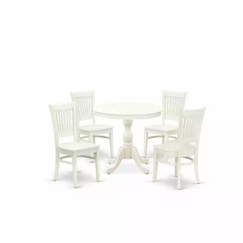 HomeStock Linen White Round Pedestal Dining Table and 4 Chair Set