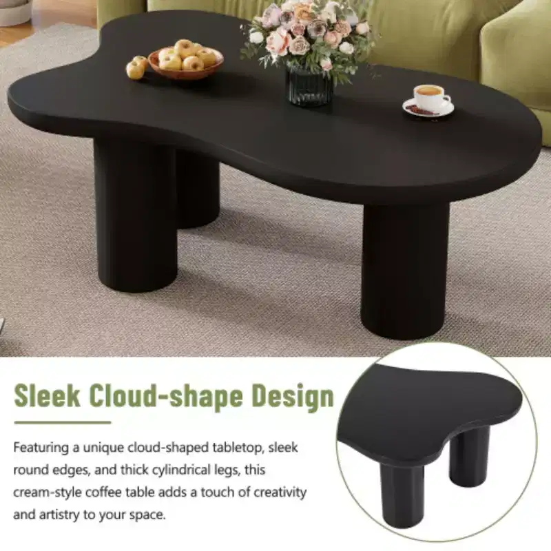 Easy Assembly Cloud Coffee Table with 1.5'' Thick Tabletop, Cream Style Irregular End Table with 3 Sturdy Legs