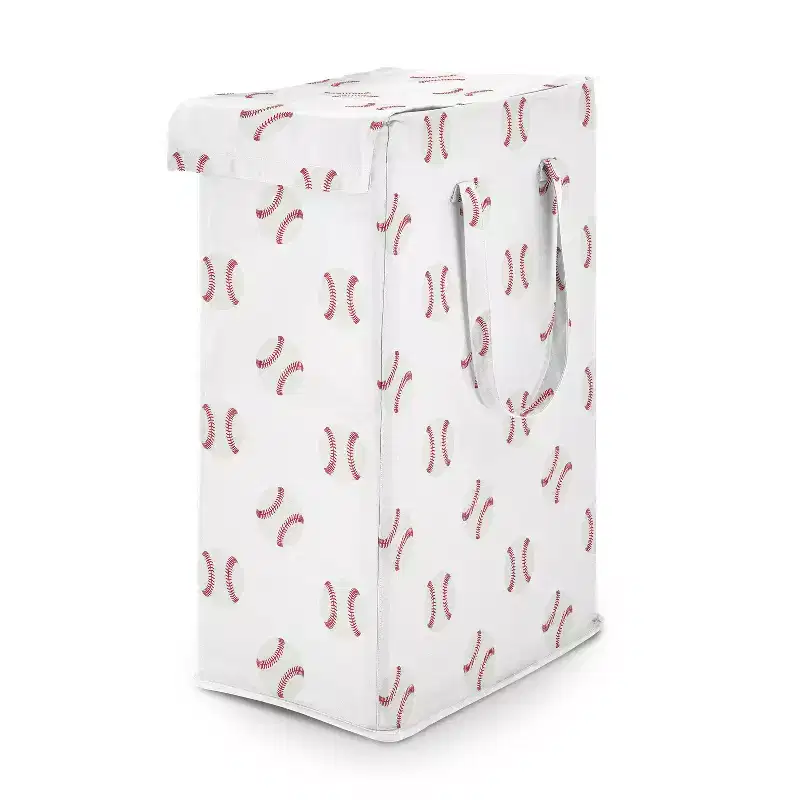 Sweet Jojo Designs Boy Foldable Laundry Hamper with Handles Baseball Patch Red and White