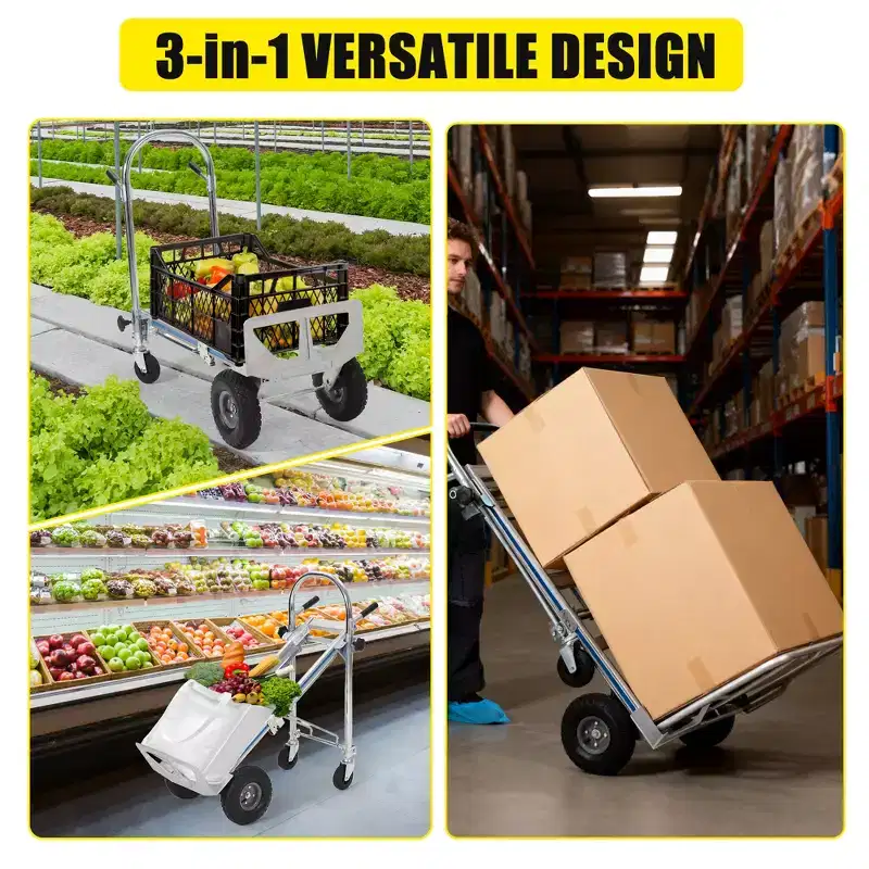 1000 Lbs Capacity Aluminum Folding Hand Truck, 4-in-1 Convertible Dolly Cart with Rubber Wheels for Warehouse Supermarket Garden