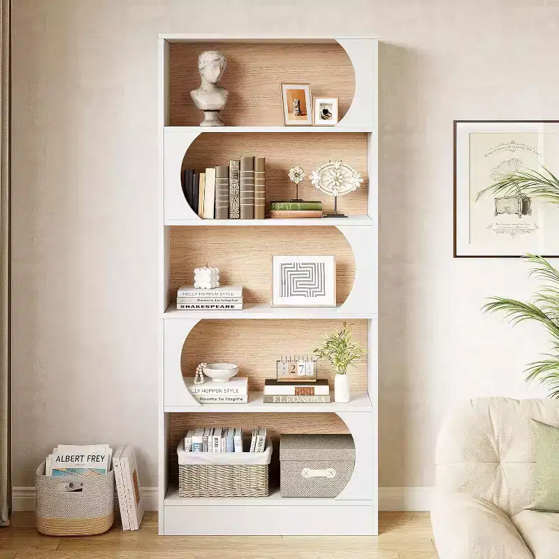 70.8-Inch Modern Bookshelf, 5-Tier Tall White Bookcase with Storage, Large Open Shelf for Office, Home, Classroom, White and Walnut